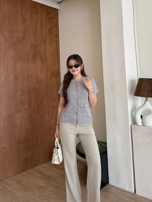 Women Elegant Tweed Tops With Pants Sets